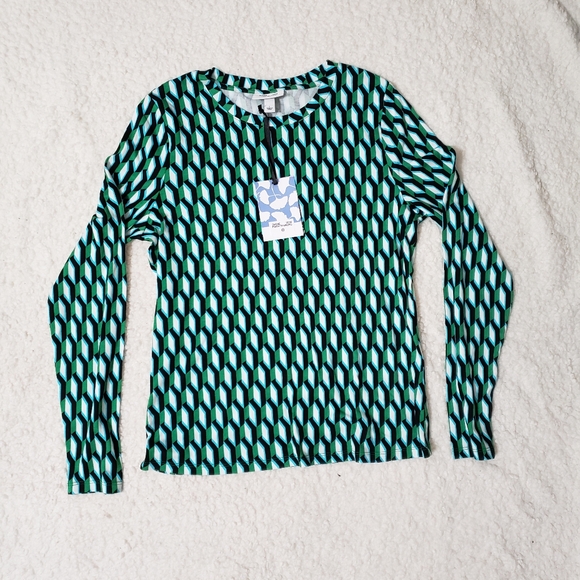 Set - DVF for Target Women's Crewneck Arrow GeoGreen LongSleeve Top & Mini Skort - Picture 3 of 13